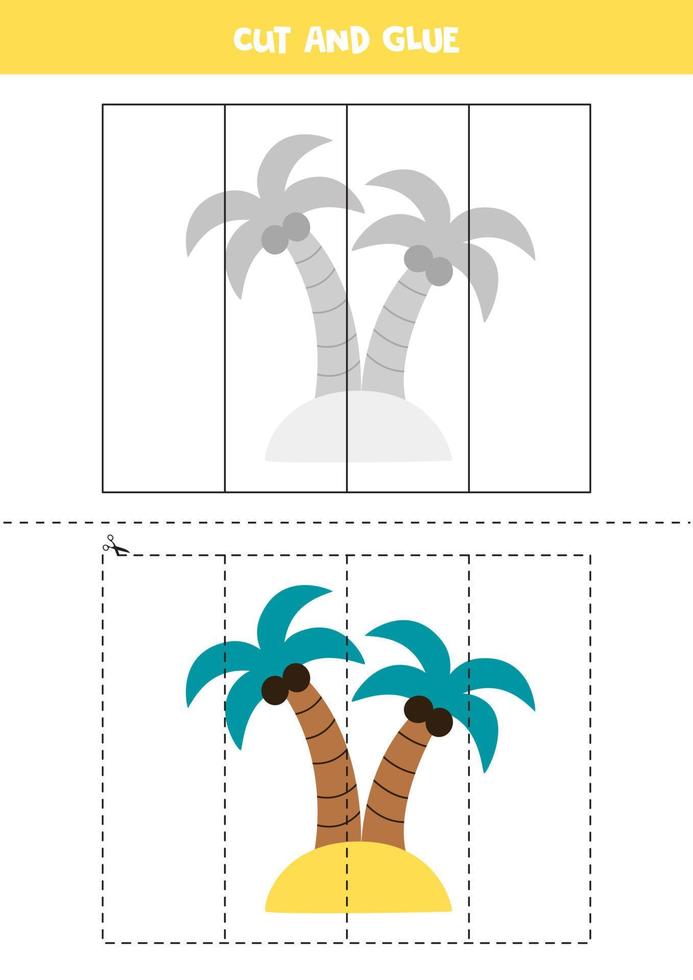 Cut and glue game for kids. Cartoon palms. vector