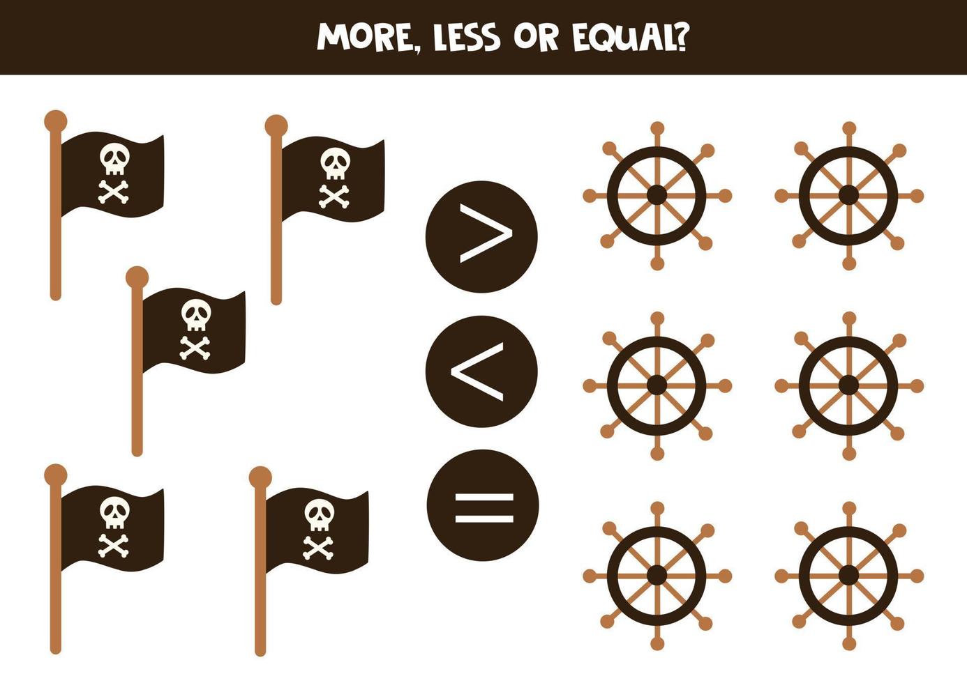 More, less, equal with pirate flags and steering wheels. vector