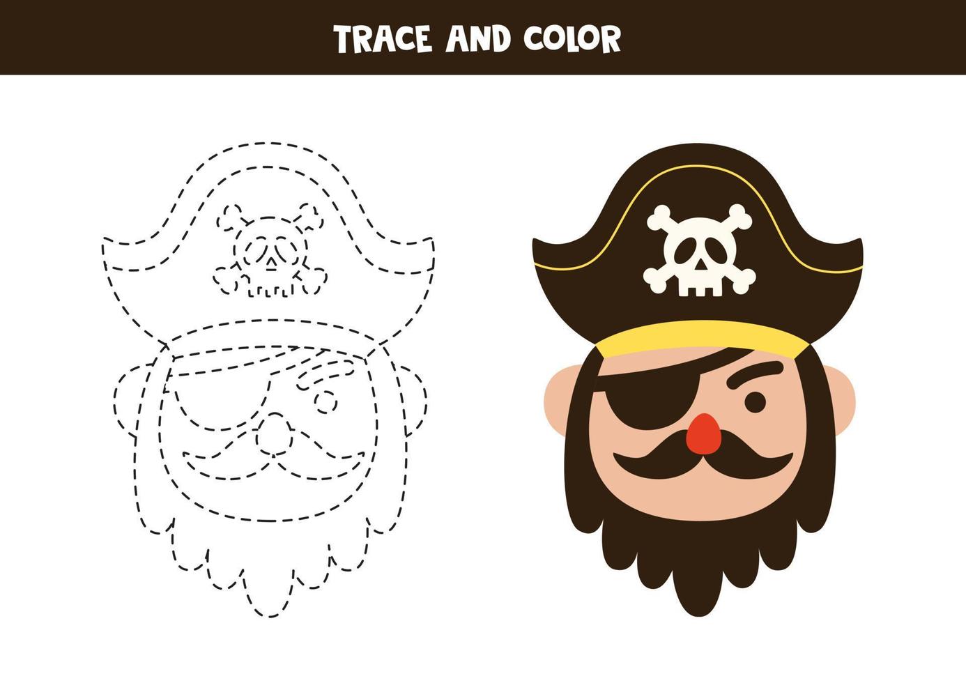 Trace and color cute pirate. Worksheet for children. vector