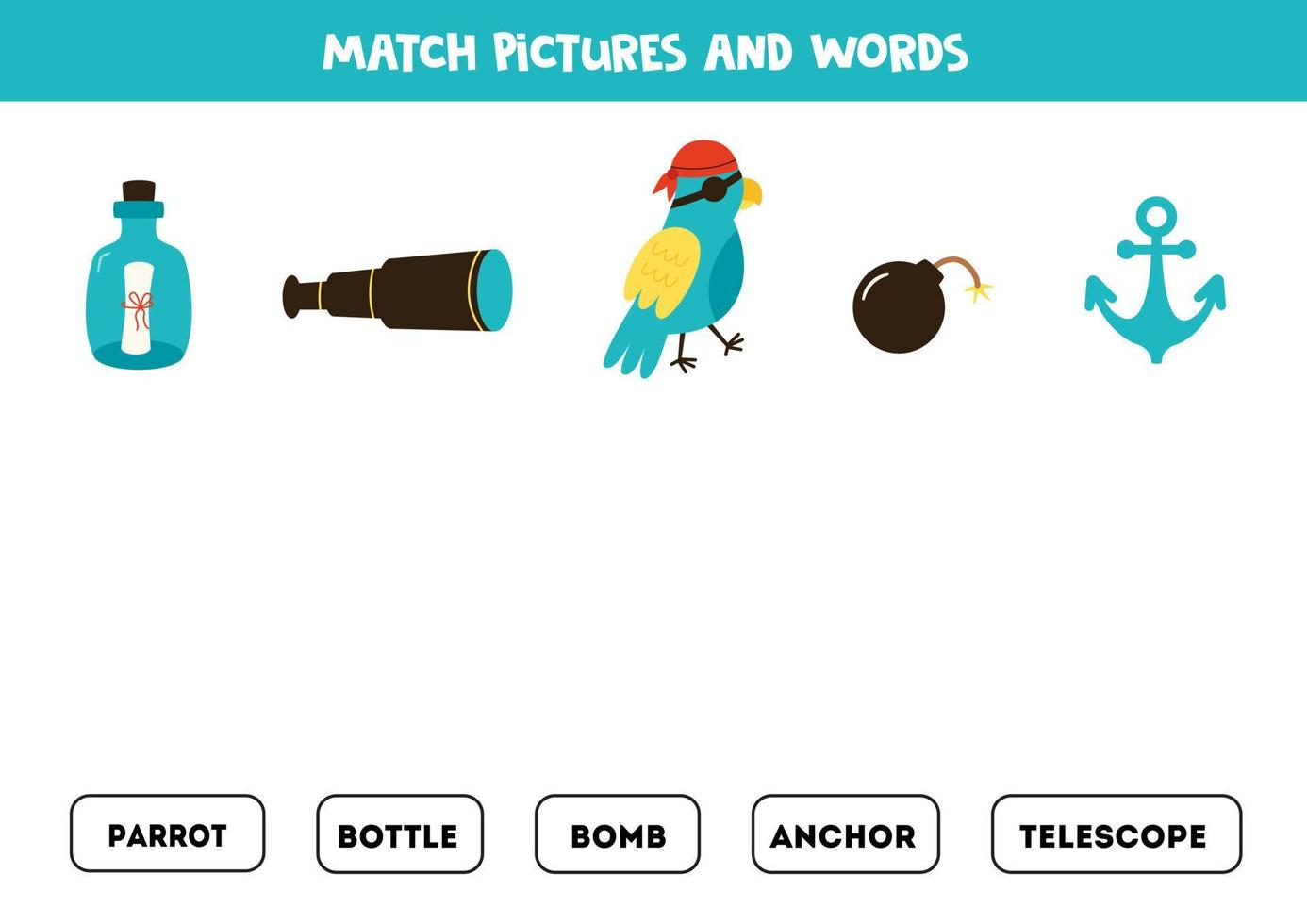 Match pictures and words. Logical puzzle for kids. vector