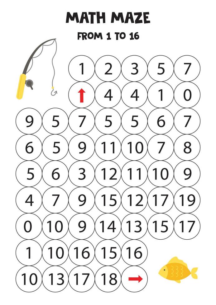 Get fishing rod to the fish by counting to 16. vector