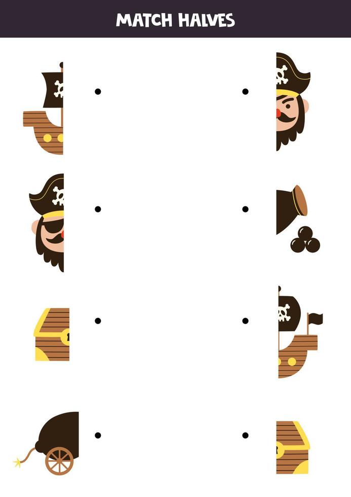 Match parts of pirate elements. Logical game for children. vector