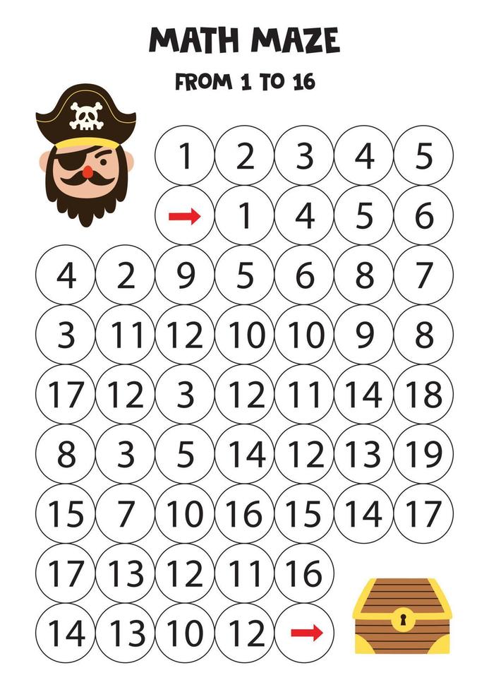 Get pirate to the treasure chest by counting to 16. vector