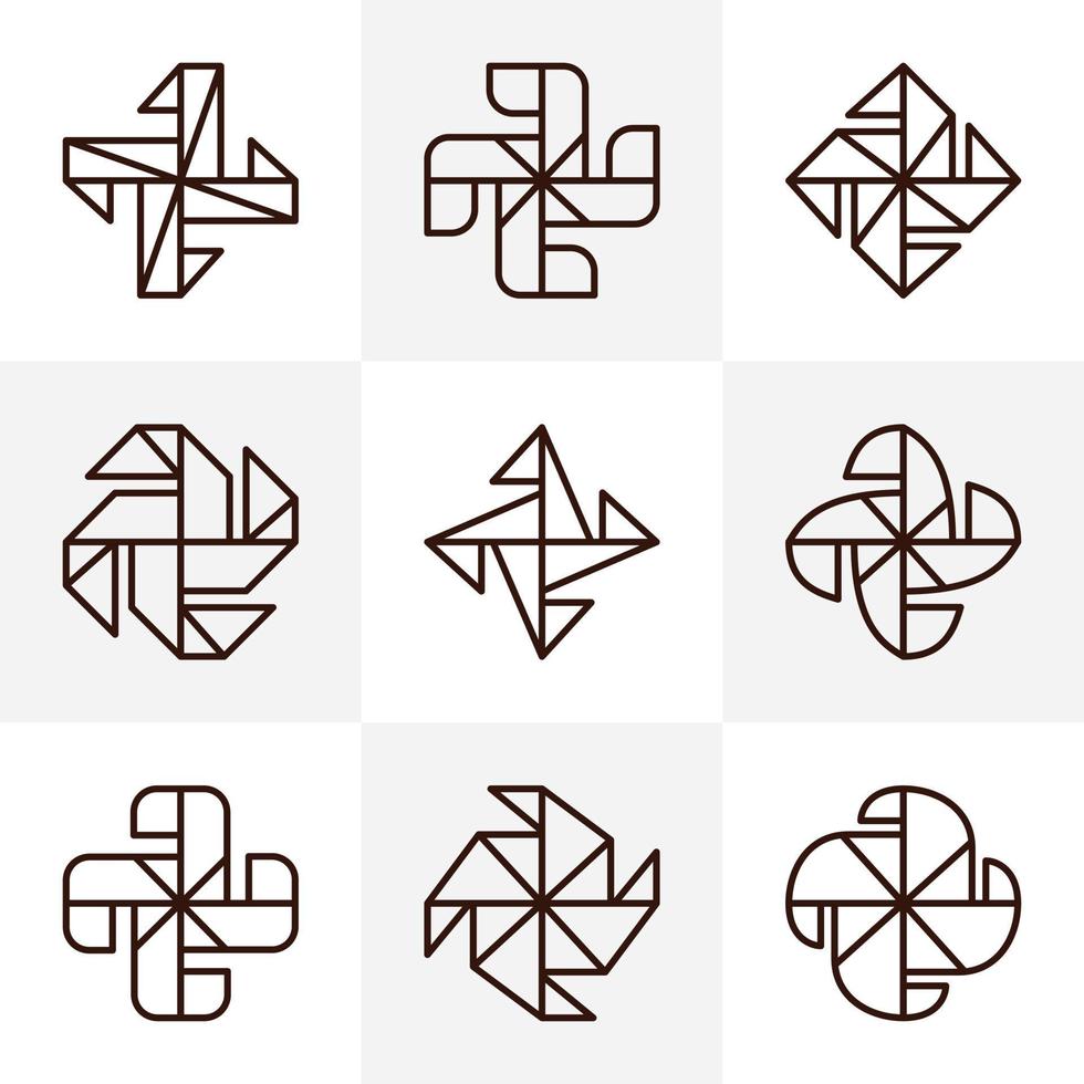 Pinwheel line art logo collection vector