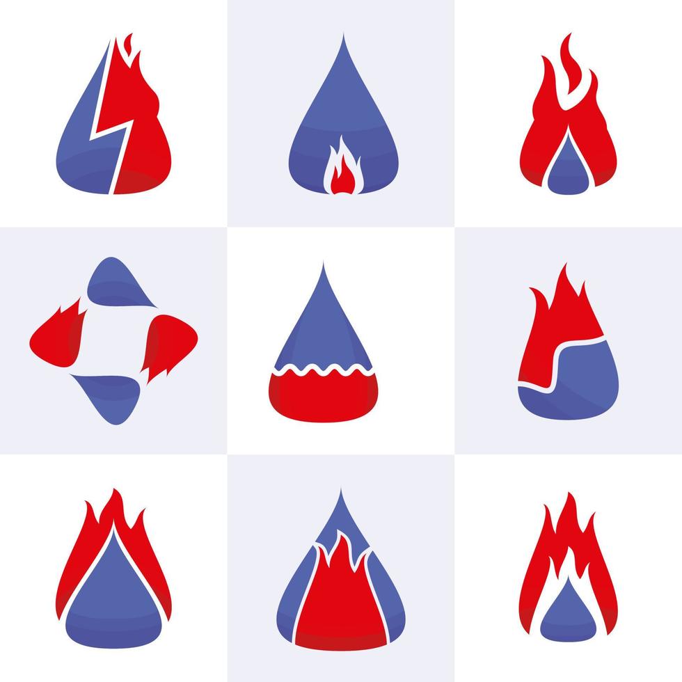 Water and fire harmony modern logo collection vector