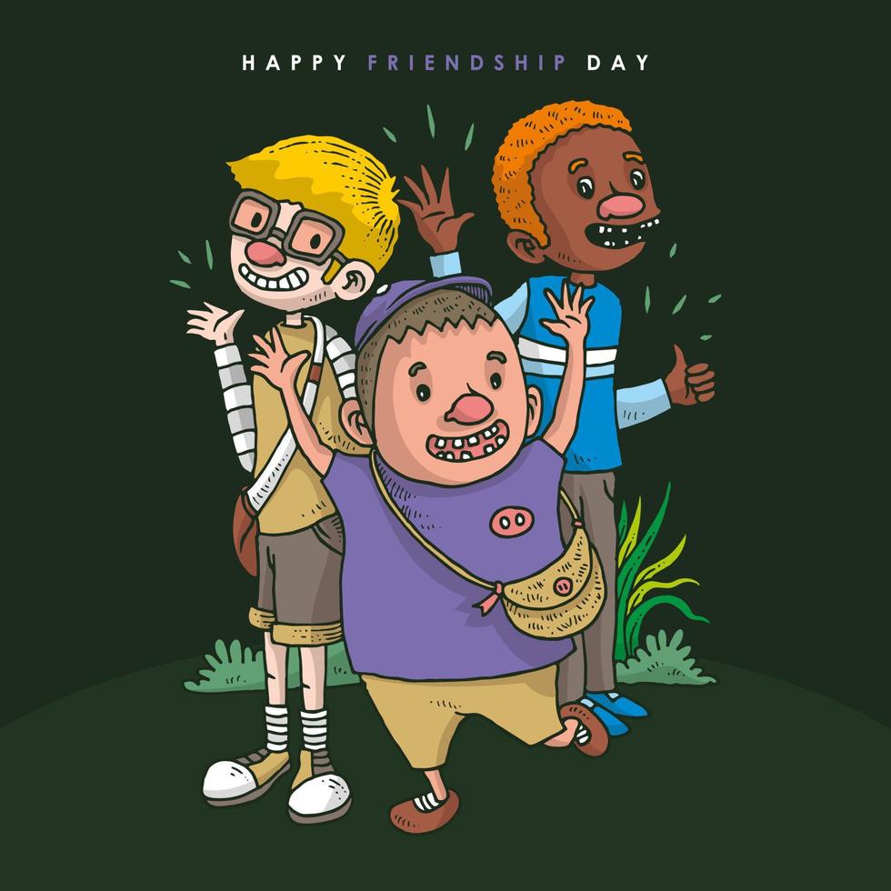 feliz día de la amistad con 3 niños ilustración de imagen vectorial vector