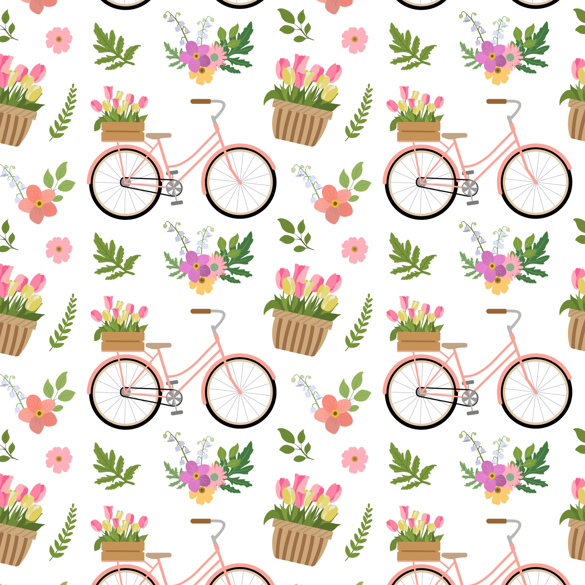 patr n de estilo vintage con bicicleta floral y bonitas flores