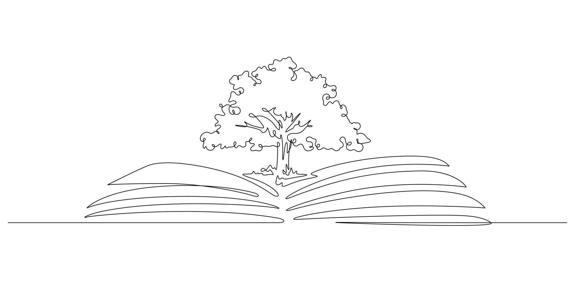 dibujo de una línea del árbol del conocimiento del libro para la creatividad conceptual vector