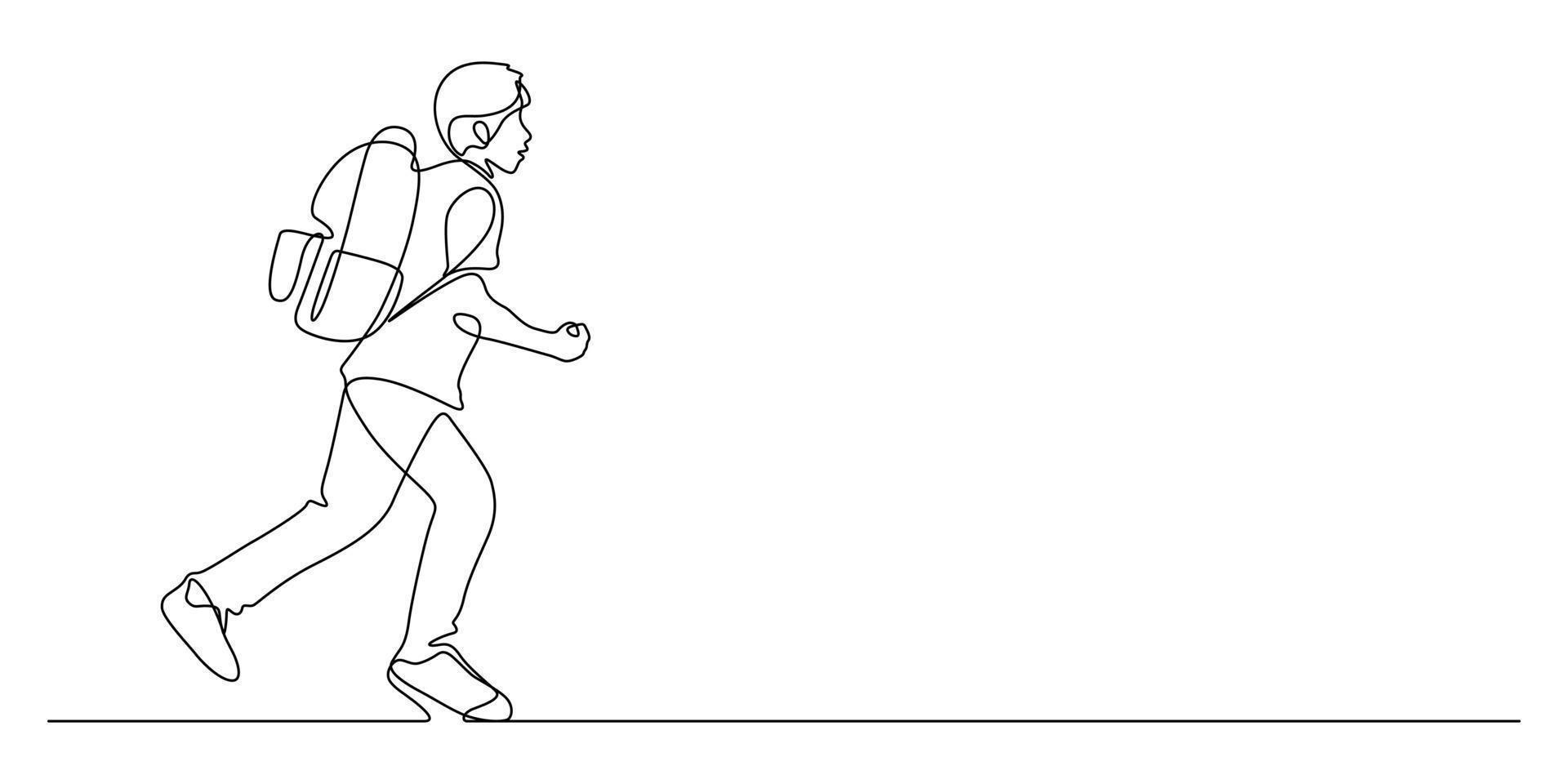 un dibujo lineal de un estudiante feliz corriendo vector