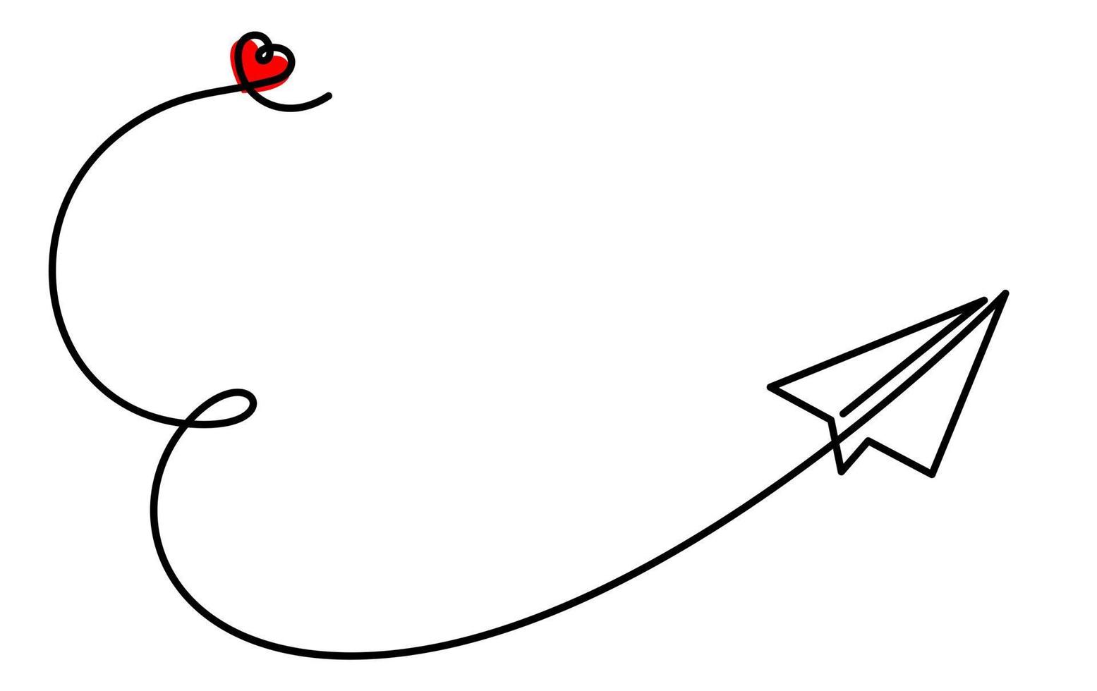 continuous line drawing of airplane paper love sending vector