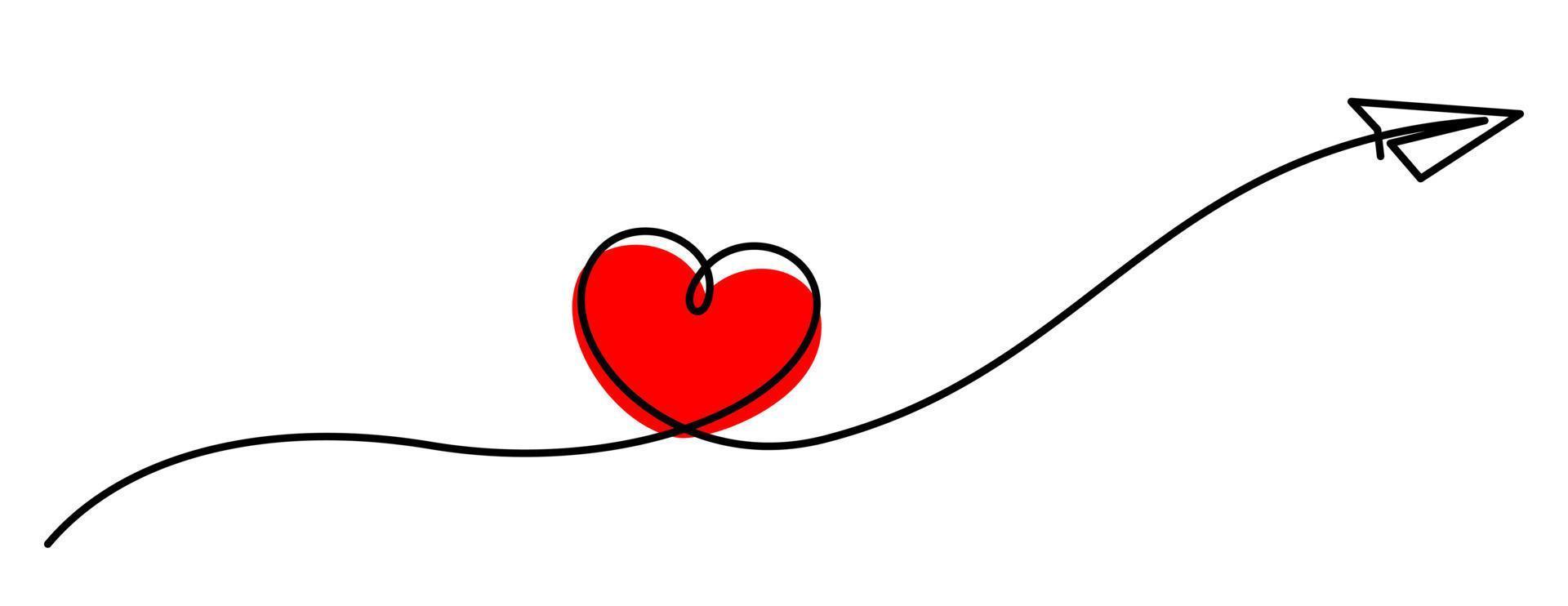 one line drawing of airplane paper love sending vector