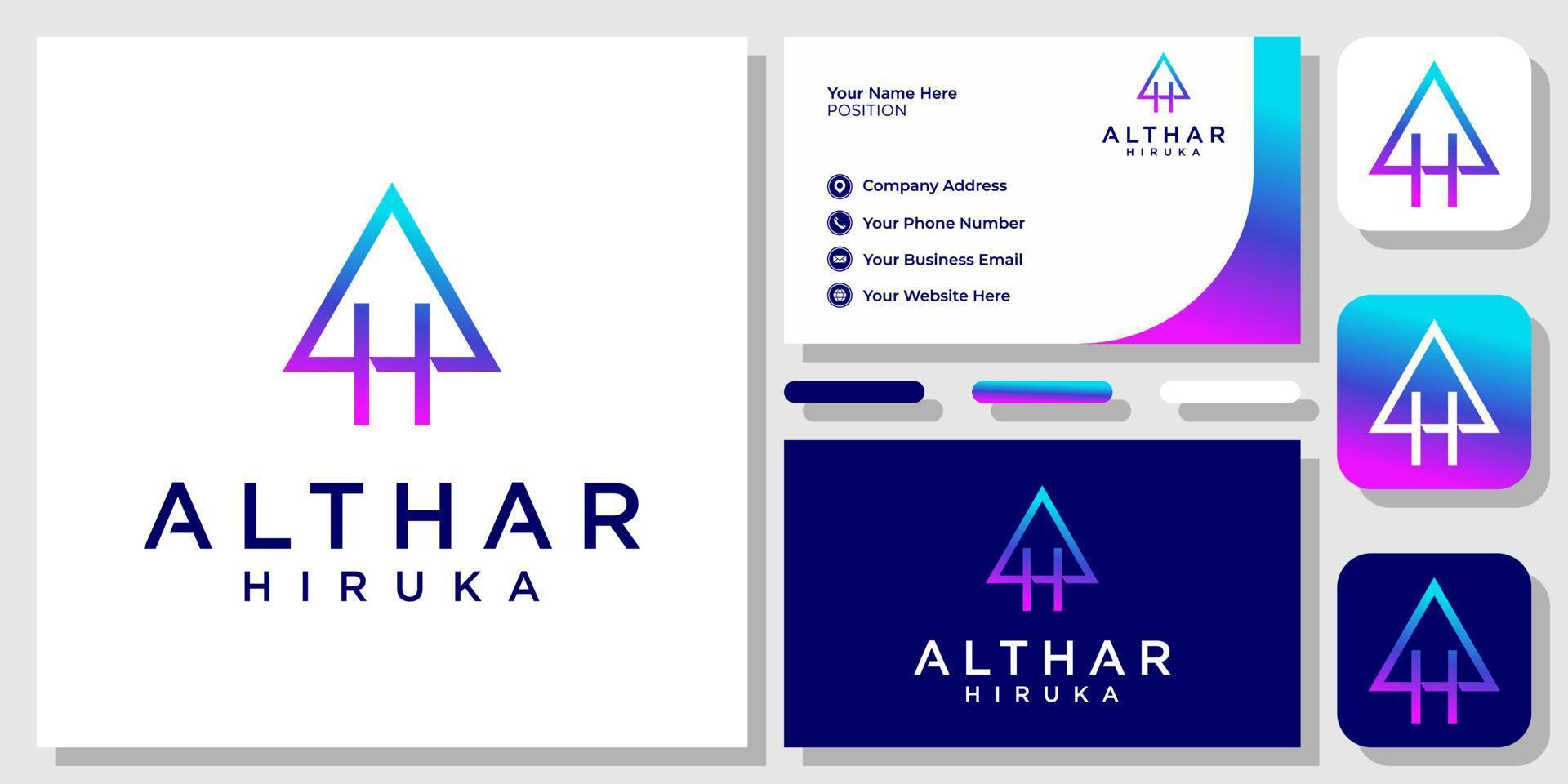 Initials Letters AH HA Colorful Gradient Monogram Modern Logo Design with Business Card Template vector