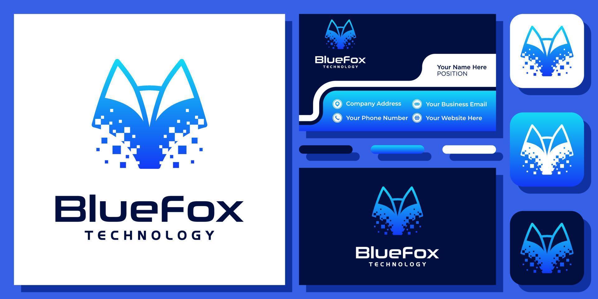 Head Fox Digital Technology Futuristic Animal Wildlife Foxy Logo Design with Business Card Template vector