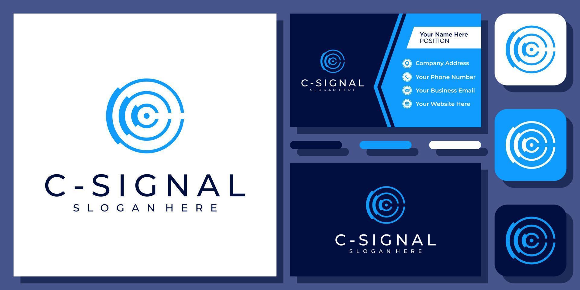 Initial Letter C Signal Internet Technology Wifi Connect Monogram Vector Logo Design with Business Card