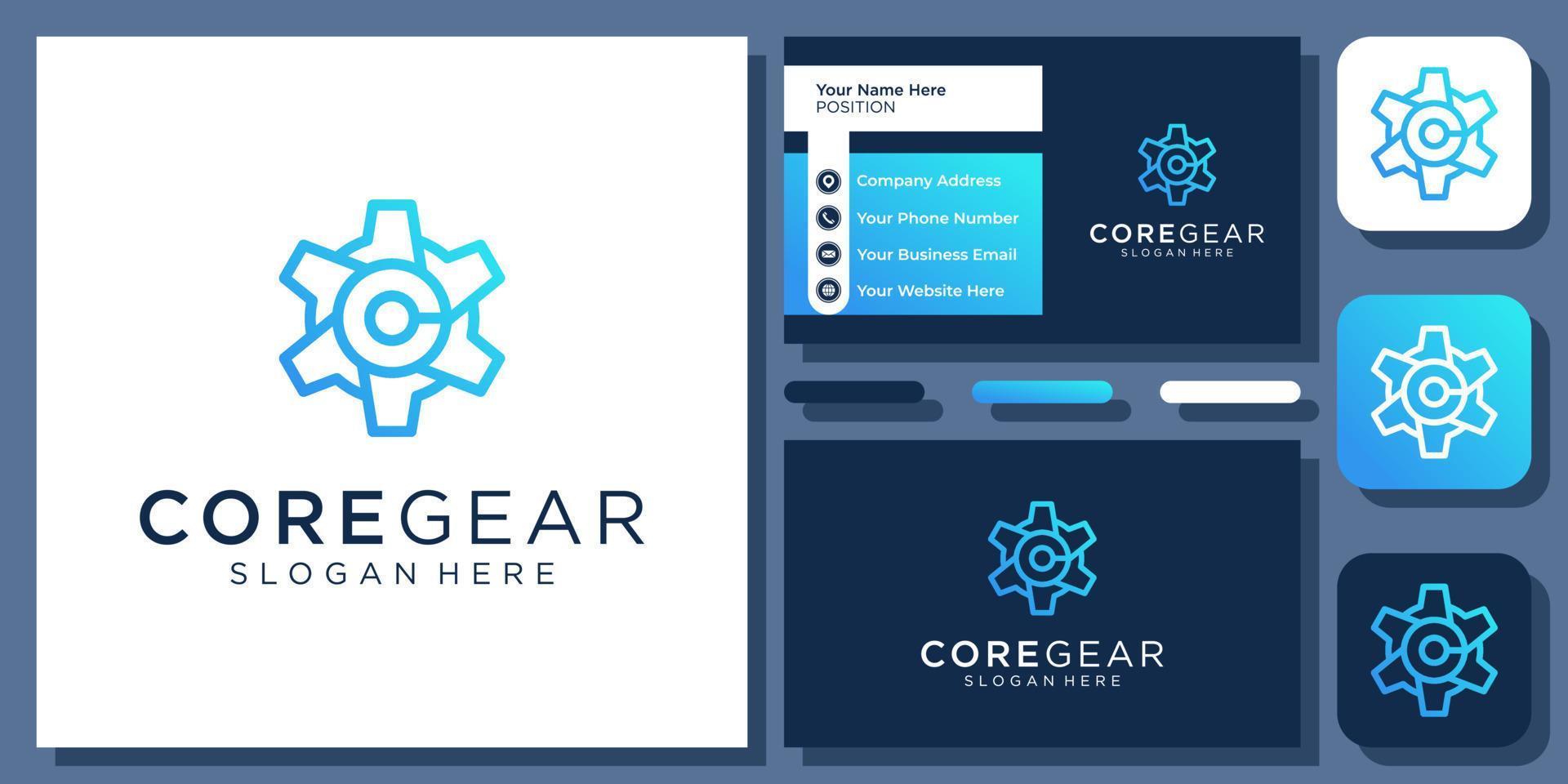 Initial Letter C Gear Engine Machine Steel Industry Monogram Vector Logo Design with Business Card