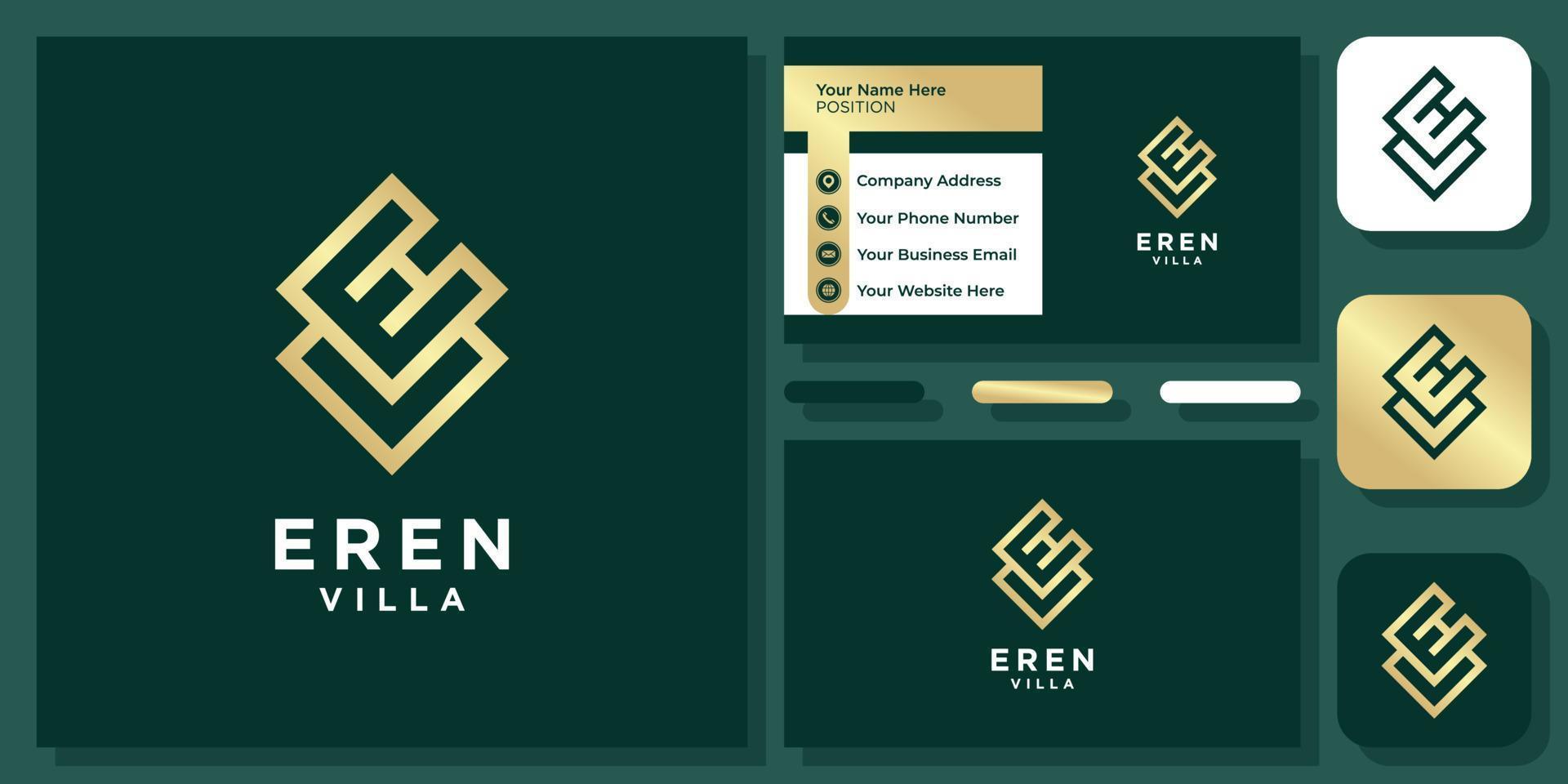 Initials Letter VE EV V E Gold Golden Luxury Elegant Monogram Vector Logo Design with Business Card