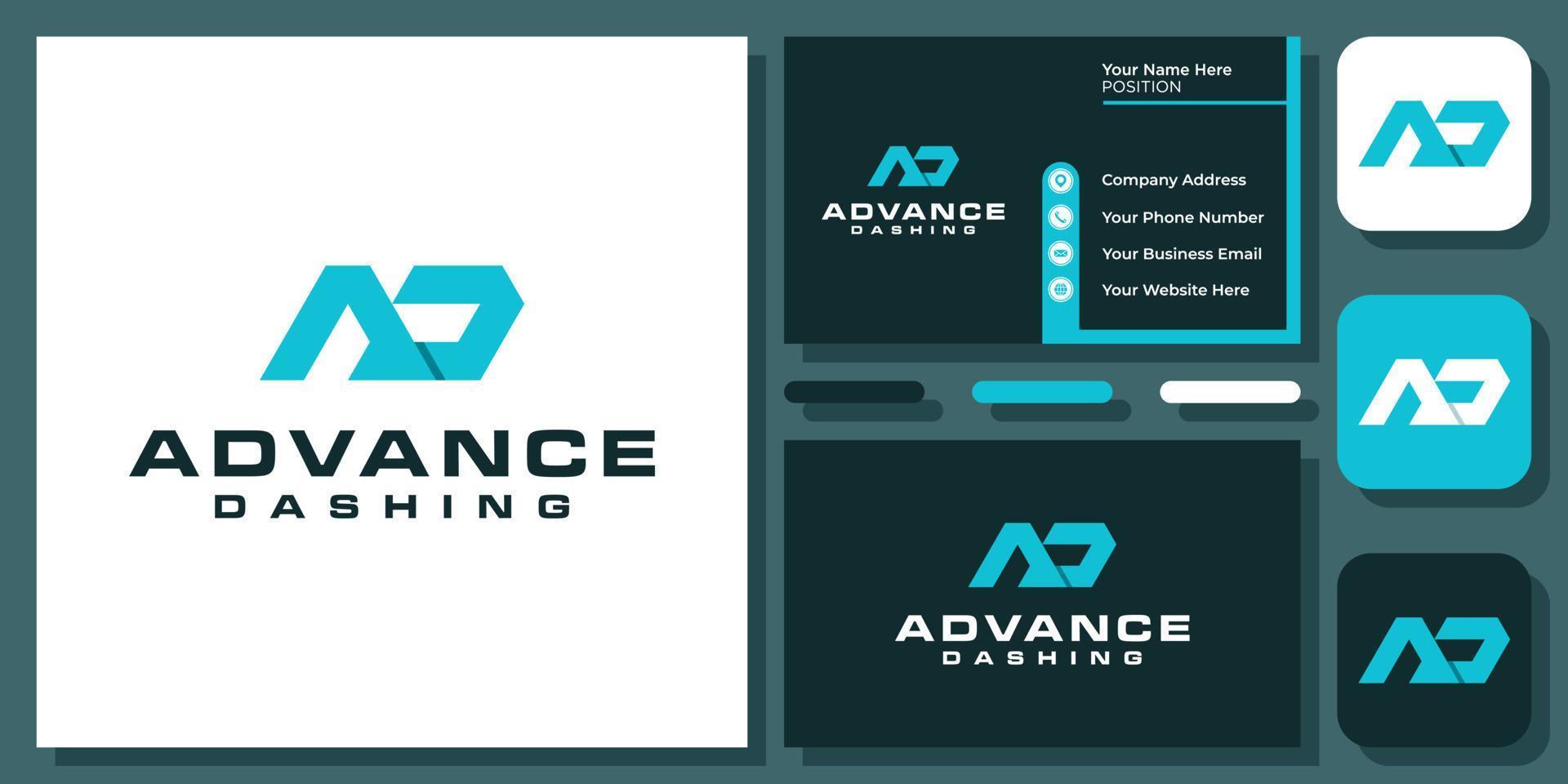 Initial Letter AD A D Monogram Geometric Simple Modern Icon Vector Logo Design with Business Card