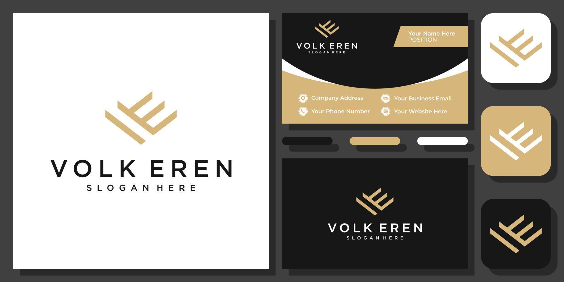 iniciales letra ve ev ve oro dorado lujo elegante monograma vector logo diseño con tarjeta de visita