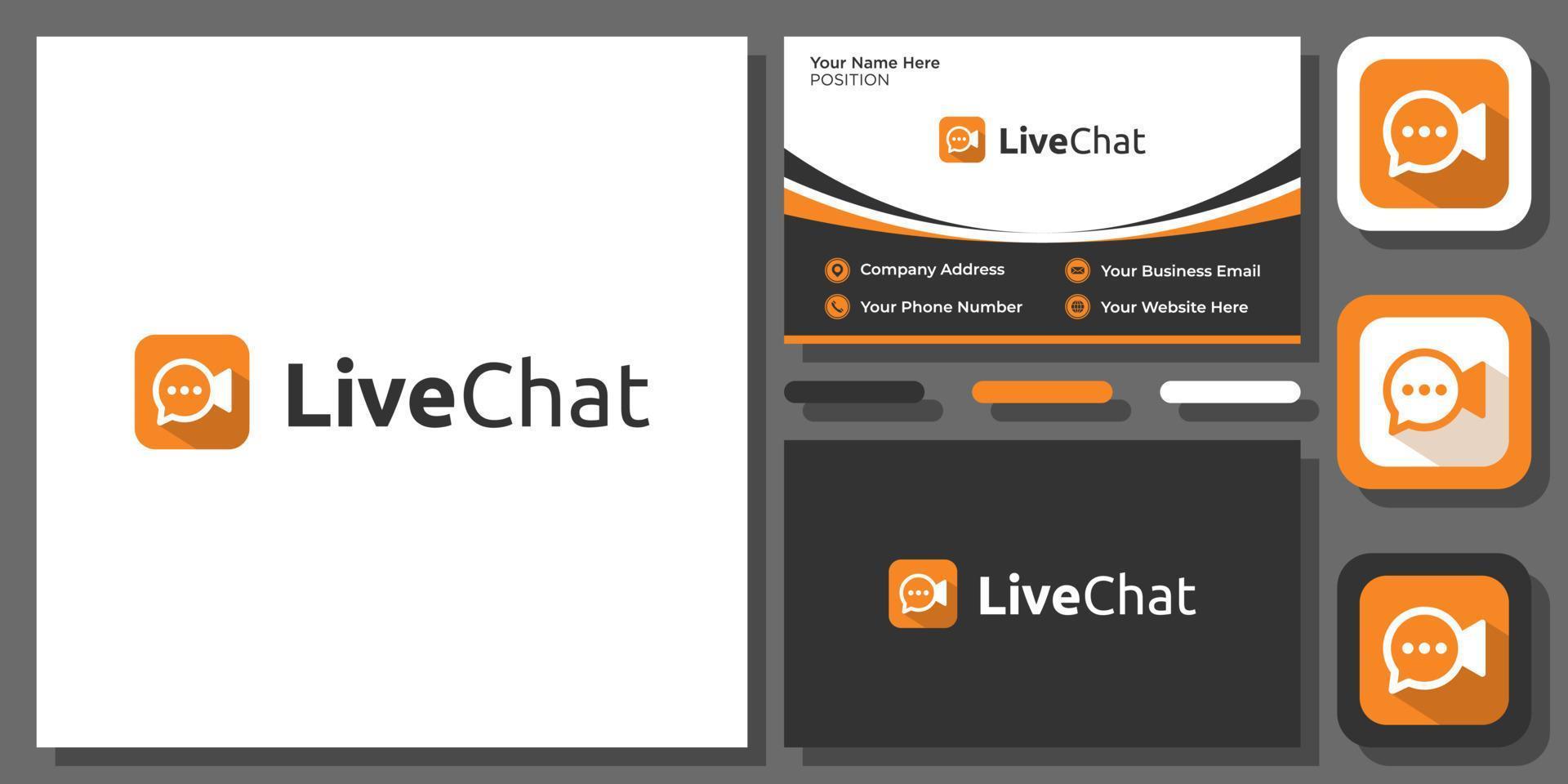 Live Chat Video Speech Talk Message Communication Speak Icon Vector Logo Design with Business Card