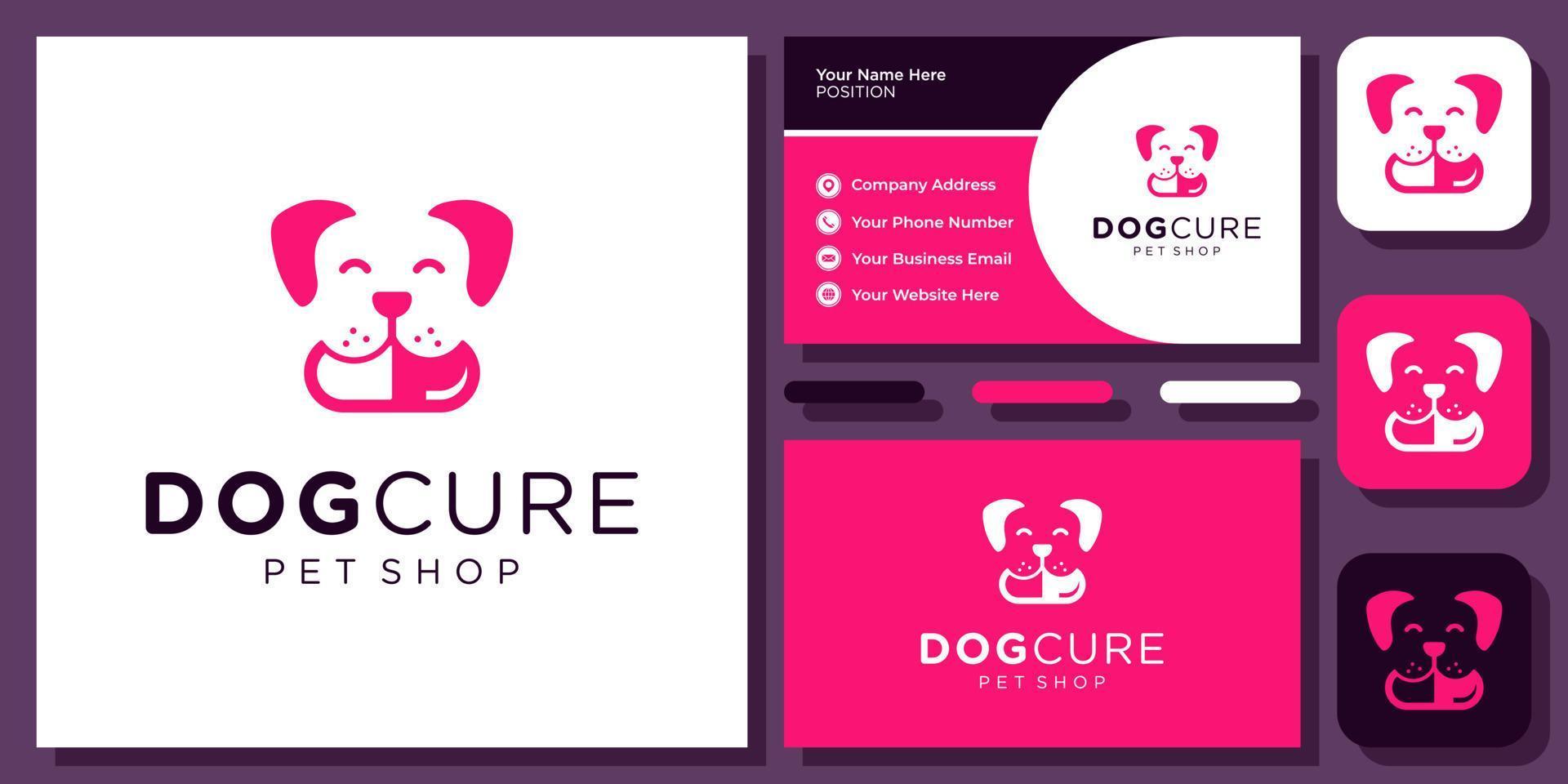 perro cura medicina cuidado de la salud clínica médica tienda de mascotas animal vector logo diseño con tarjeta de visita