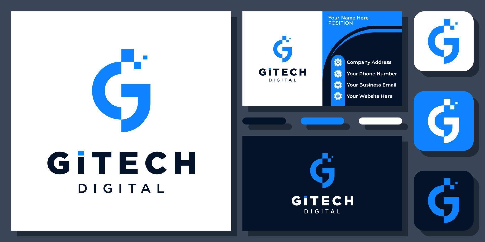 Initial Letter G Digital Technology Connection Modern Monogram Vector Logo Design with Business Card