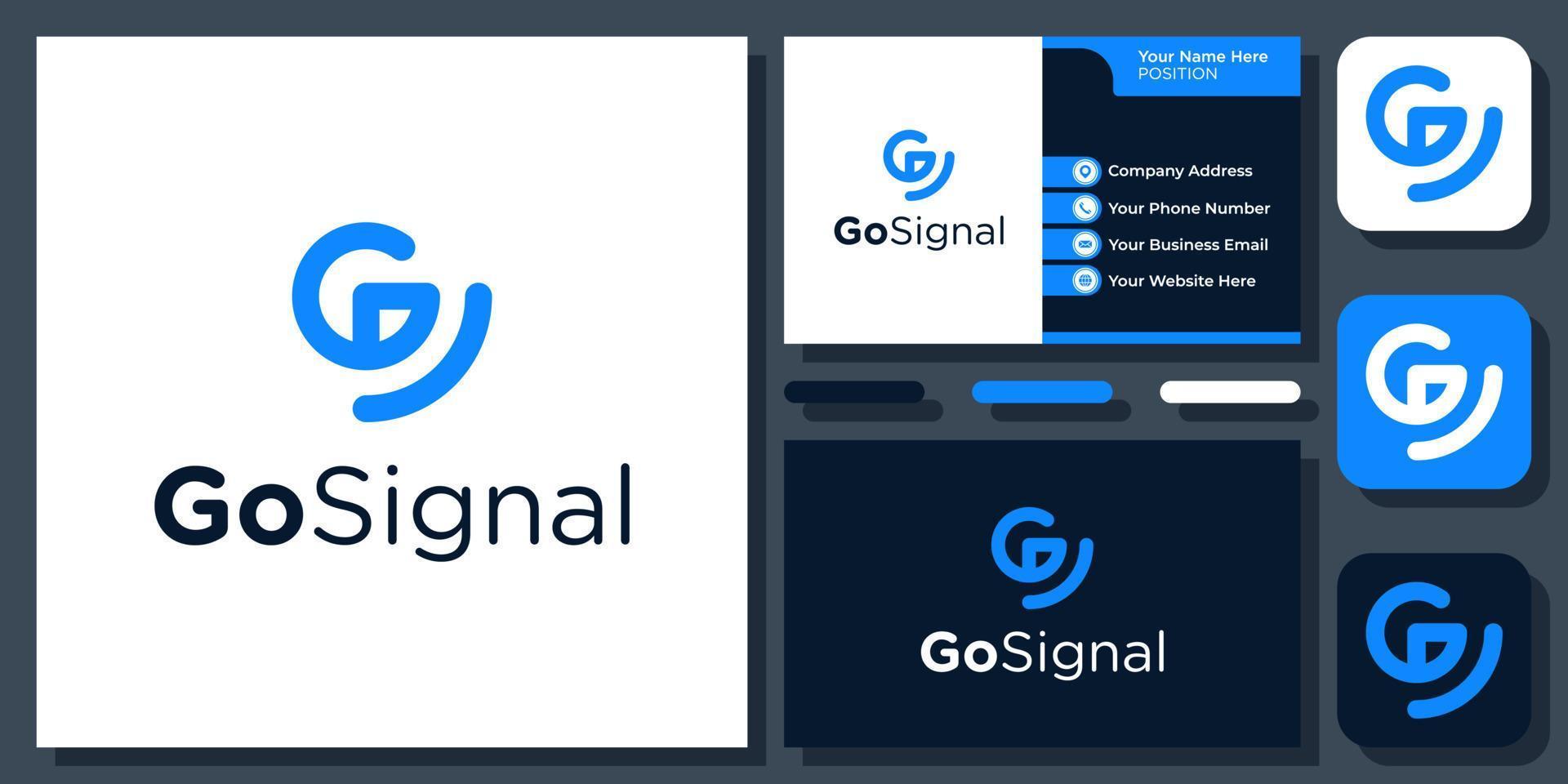 Initial Letter G Signal Communication Technology Connection Vector Logo Design with Business Card