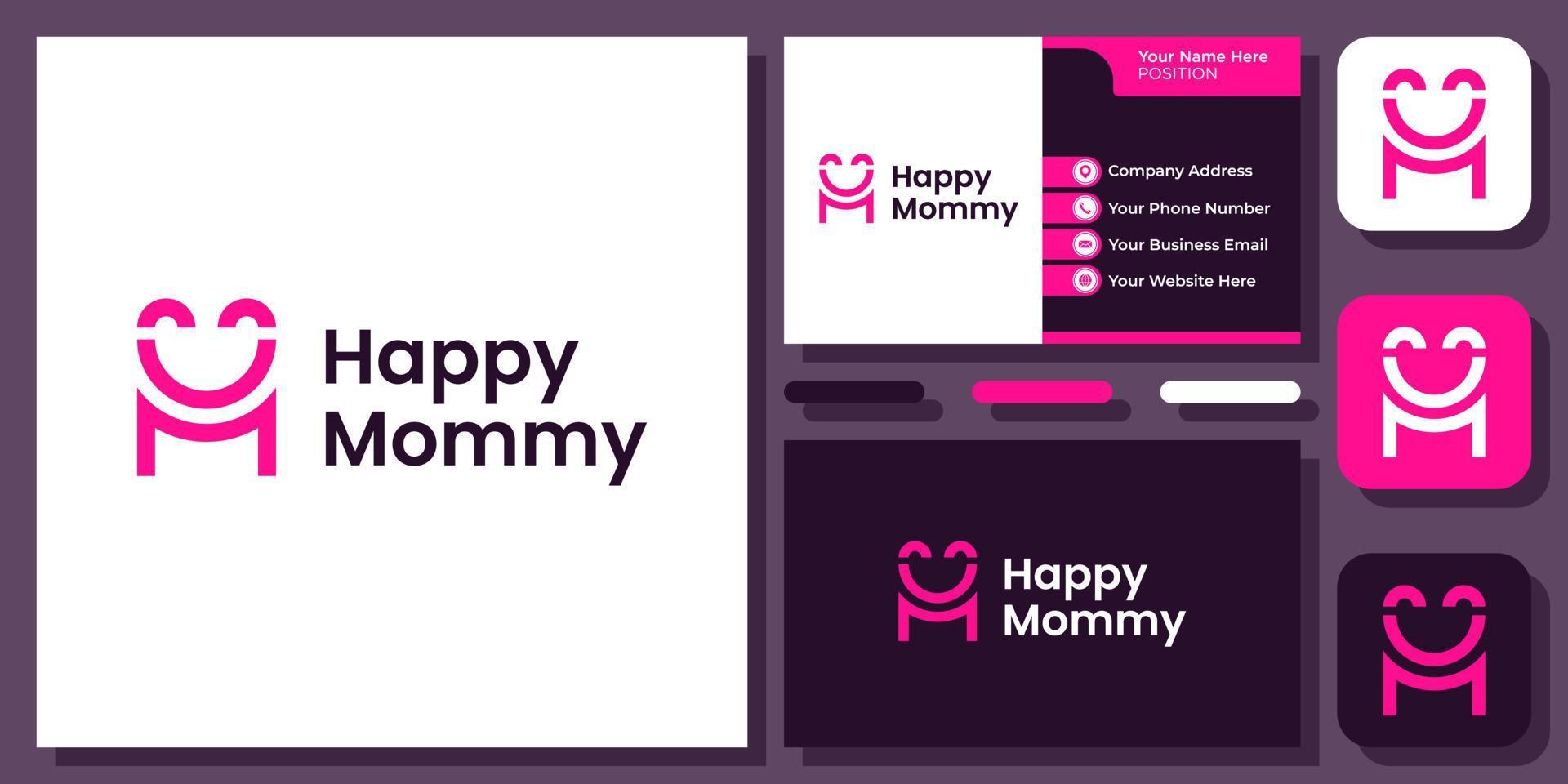 Initials Letter HM MH Smile Happy Fun Simple Monogram Vector Logo Design with Business Card