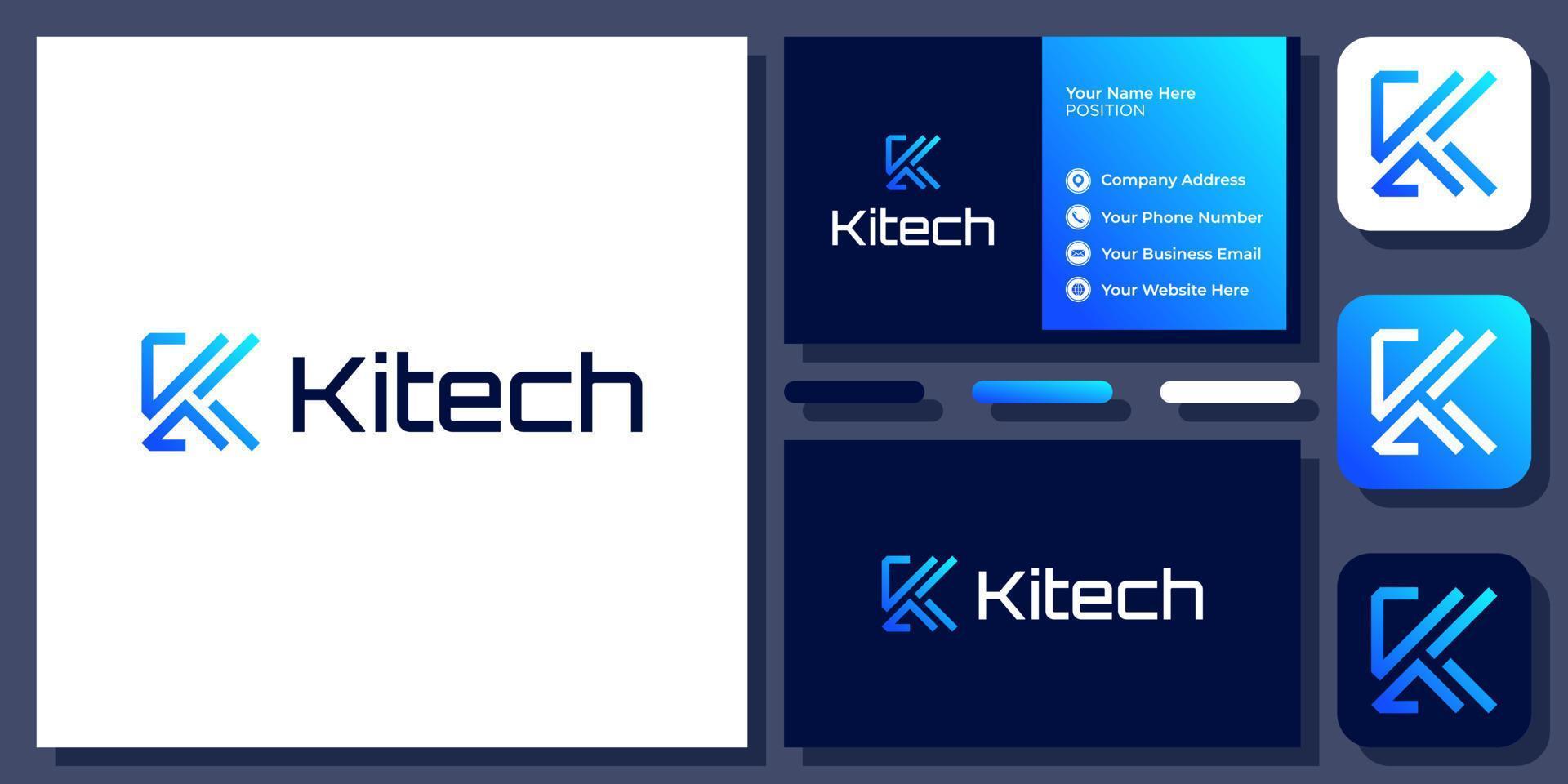 Initial Letter K Technology Digital Connection Circuit Molecule Vector Logo Design with Business Card