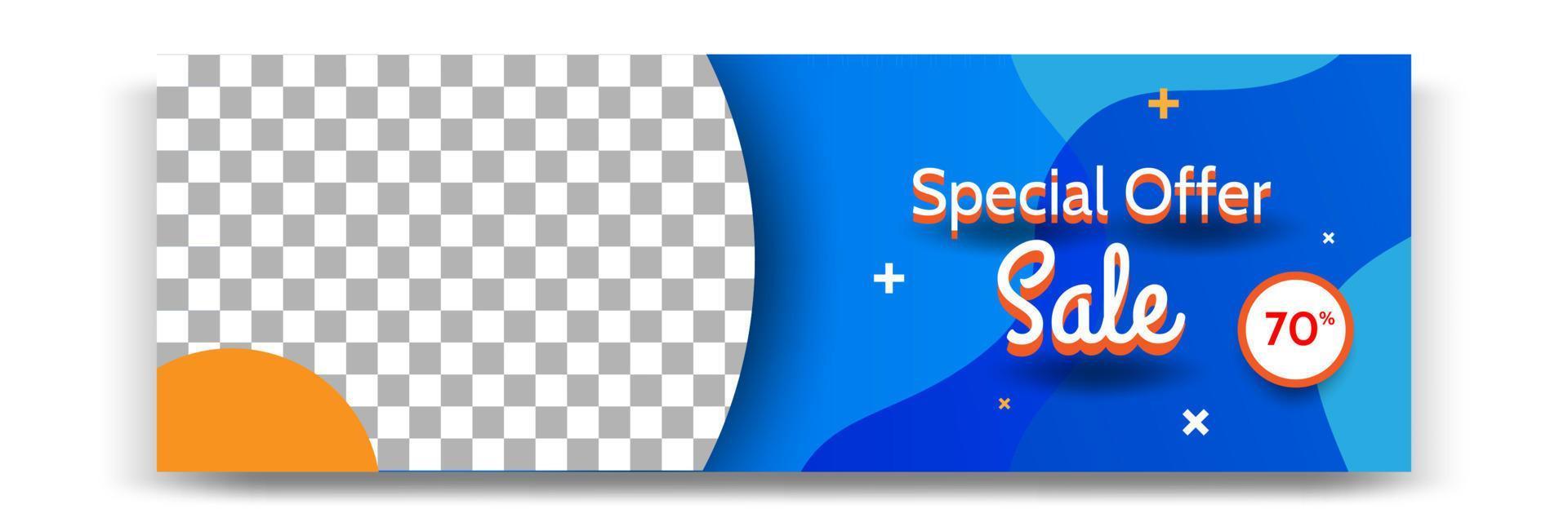 Abstract gradient modern geometric banner template design in blue, yellow, orange color. Suitable for advertising and promotion in social media post, blog, web, cover, header. vector