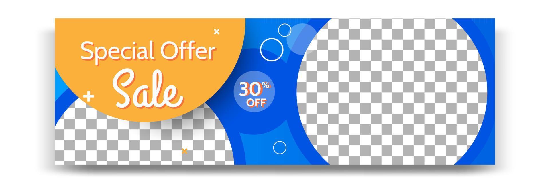 Abstract gradient modern geometric banner template design in blue, yellow, orange color. Suitable for advertising and promotion in social media post, blog, web, cover, header. vector