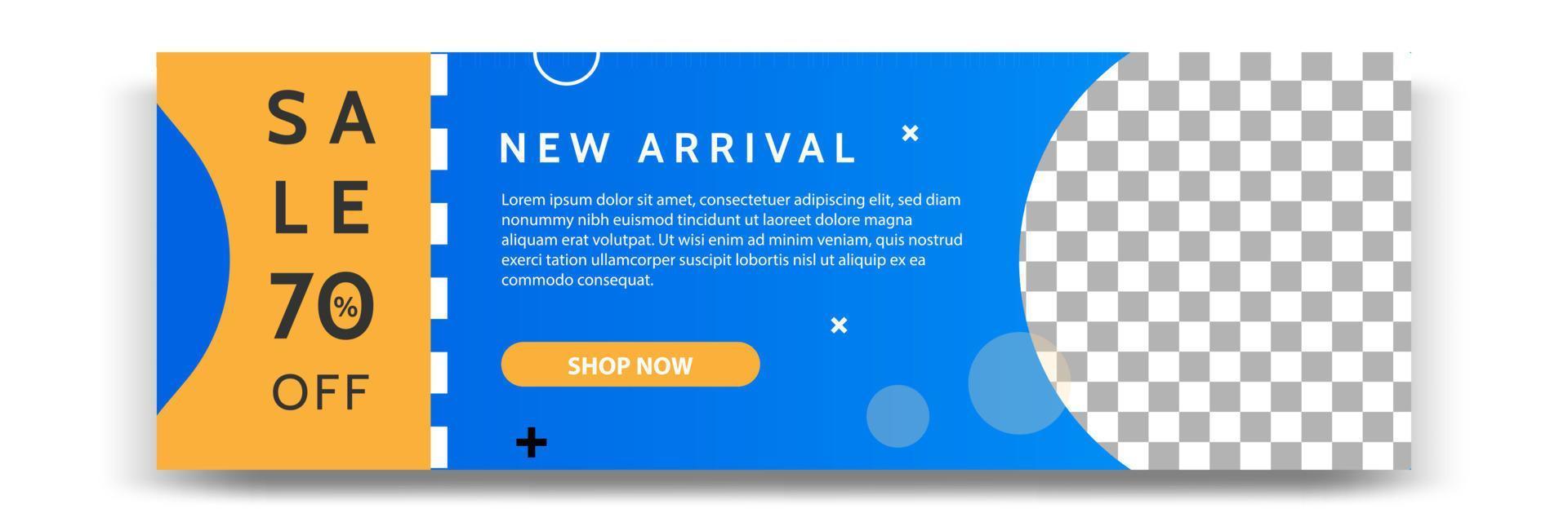 Abstract gradient modern geometric banner template design in blue, yellow, orange color. Suitable for advertising and promotion in social media post, blog, web, cover, header. vector