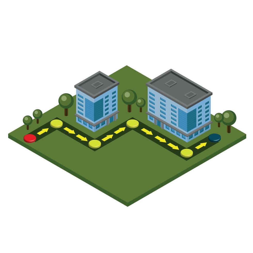 mapa para juego de mesa. ruta en la ciudad. edificios de gran altura vector