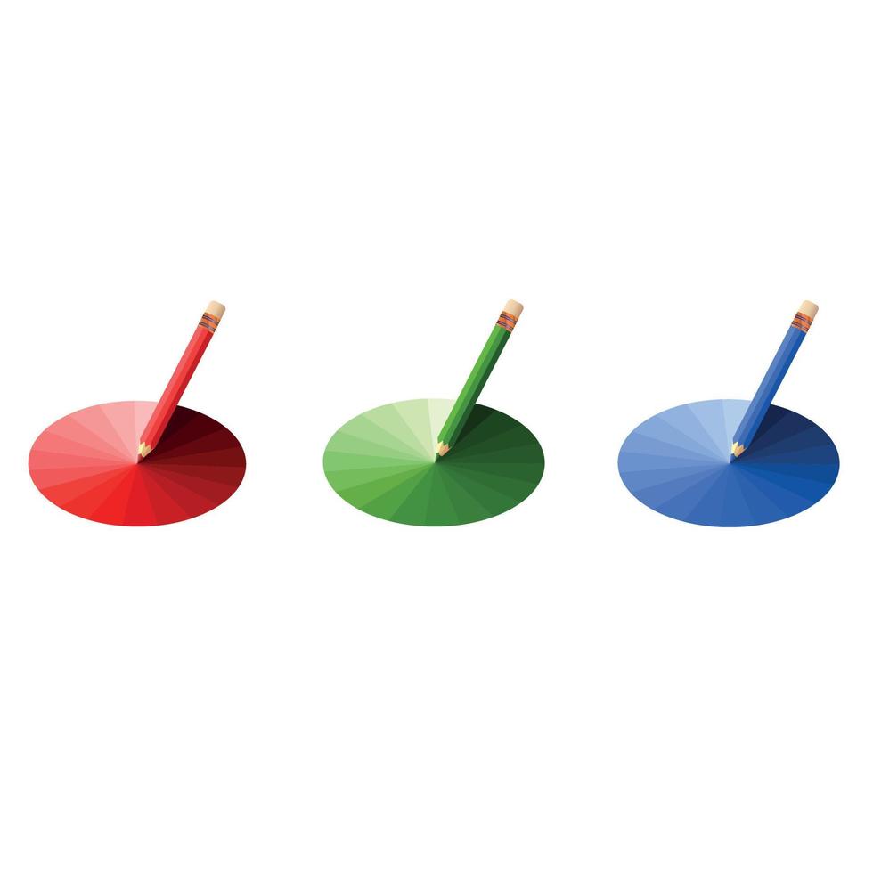 Multicolor pencil set. RGB color. Raund rainbow gradient. Light to dark red green blue vector