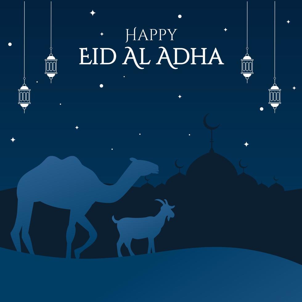 feliz eid al-adha ilustración vectorial. fiesta musulmana eid al-adha con fondo de silueta. vector