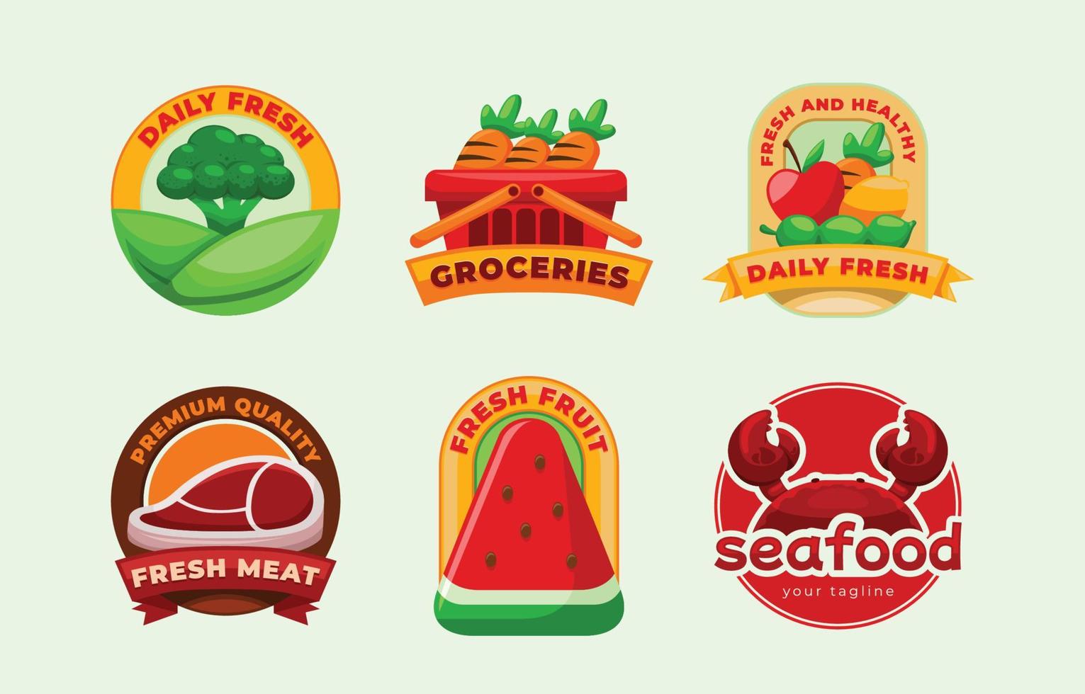 colección de logotipos de comestibles coloridos vector