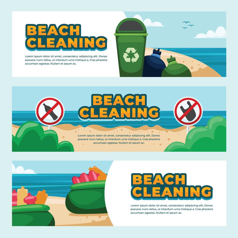 colección de banners de limpieza de playas vector