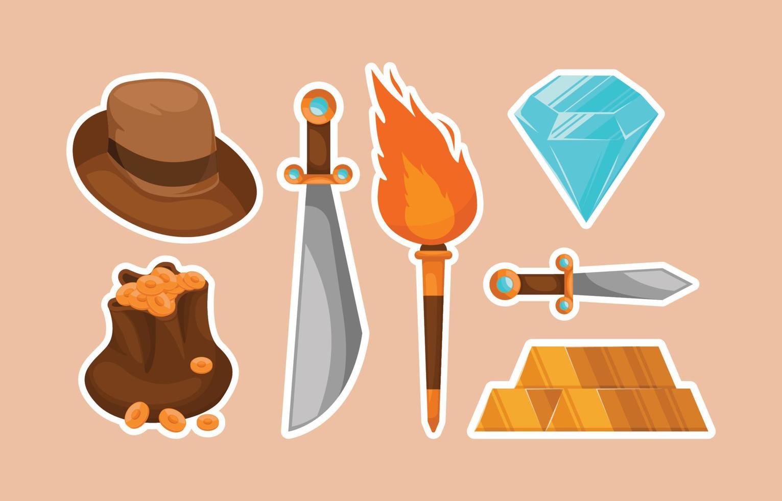 Treasure Hunter Object Stickers Collection vector