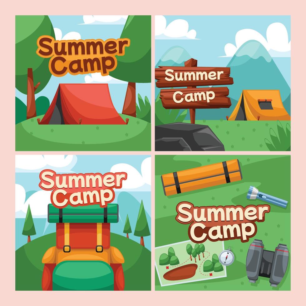 plantilla de redes sociales de campamento de verano vector