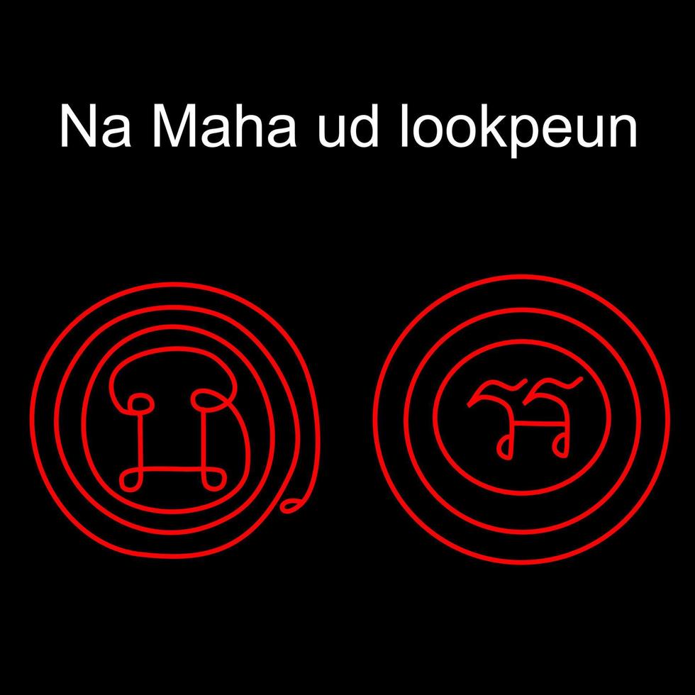 Thai ancient traditional tattoo name in thai language Na Maha ud lookpeun. This talisman can protect wearer be invulnerable and against the dangers of a gun. vector