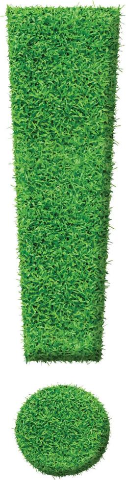 signo de exclamación con textura de hierba verde natural. signo de exclamación ecológico con patrón de hojas de hierba fresca. vector