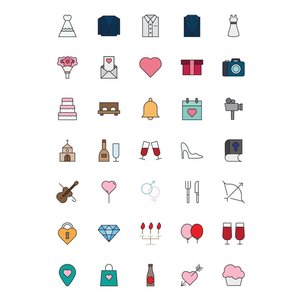 conjunto de vectores de boda para la presentación del icono del símbolo del sitio web