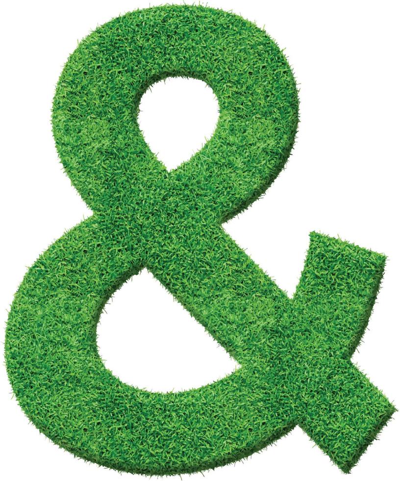 Green grass textured ampersand mark. Ampersand mark natural eco friendly aesthetics in fresh green grass pattern. vector