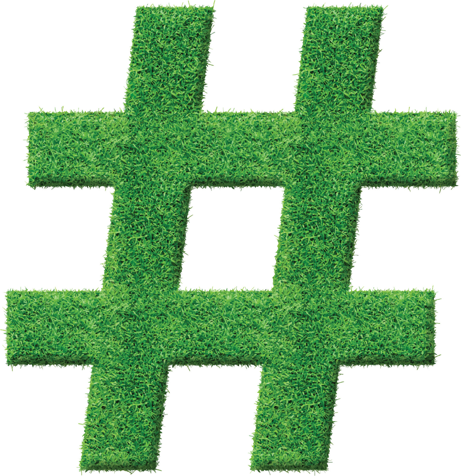 Green grass textured Hash sign, number sign, hashtag. Ecofriendly