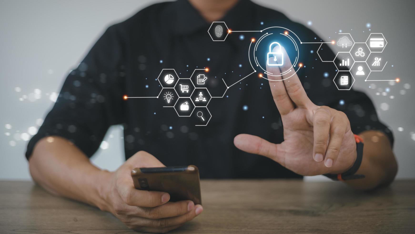Concept of cyber security, information security and encryption, secure access to user's personal information, secure Internet access, cybersecurity. photo