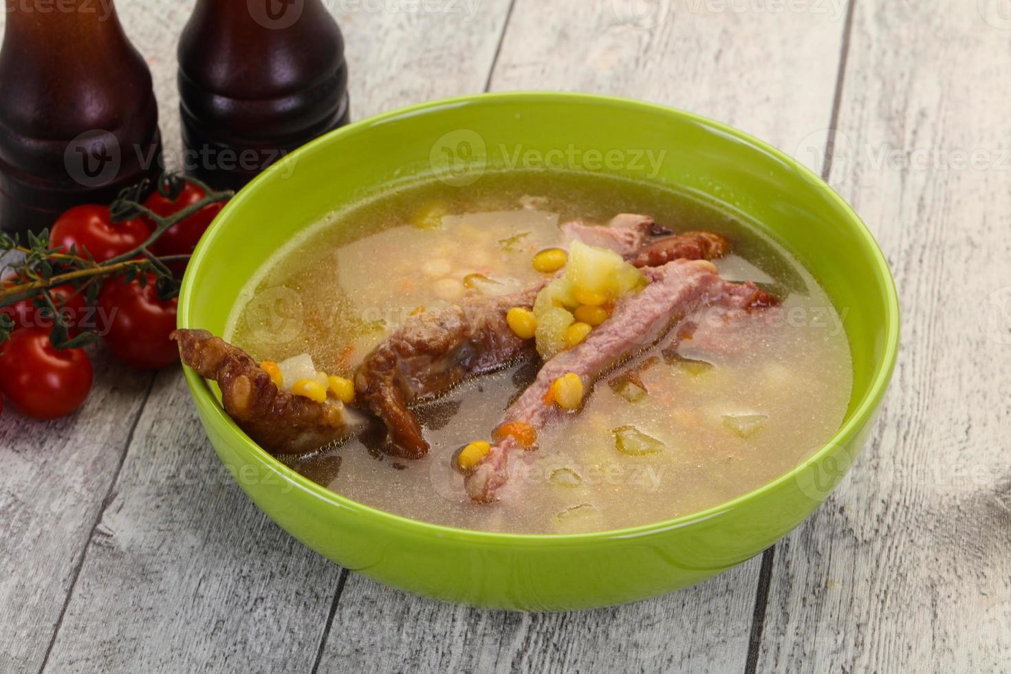 Peas soup with ribs photo