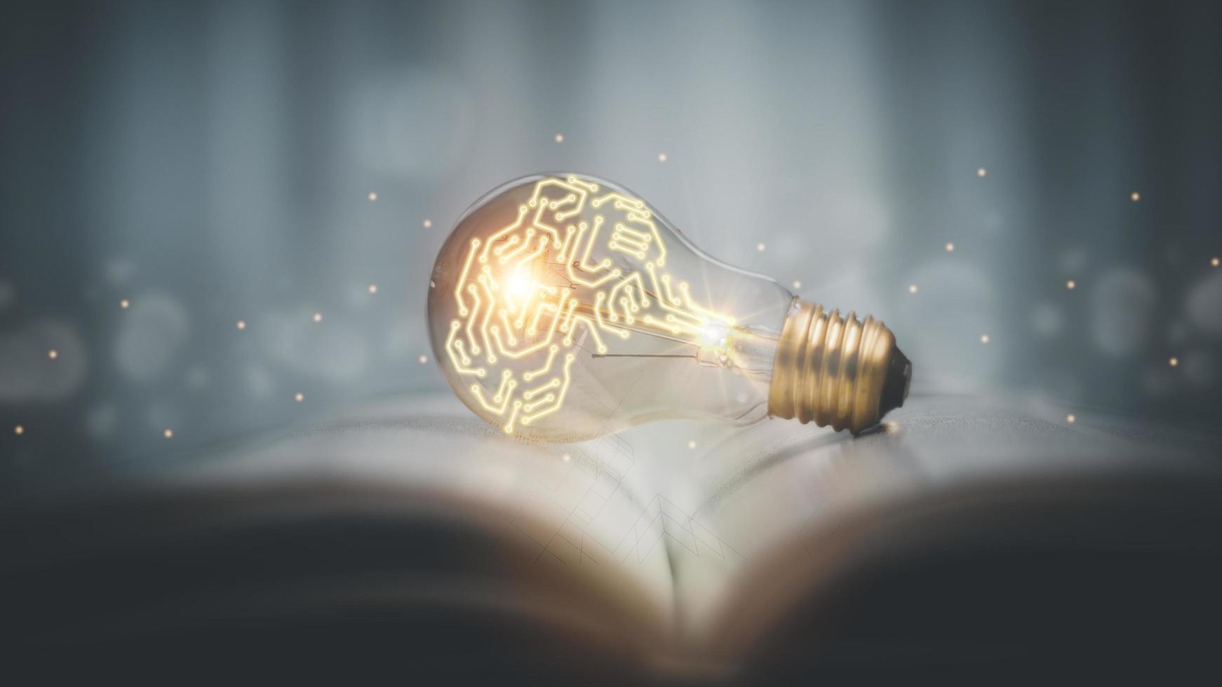 Light bulb with brain inside . The concept of the business idea photo