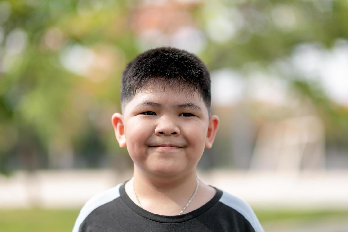 Portrait of cute Asian child little Thai boy smile makes a happy face concept. photo