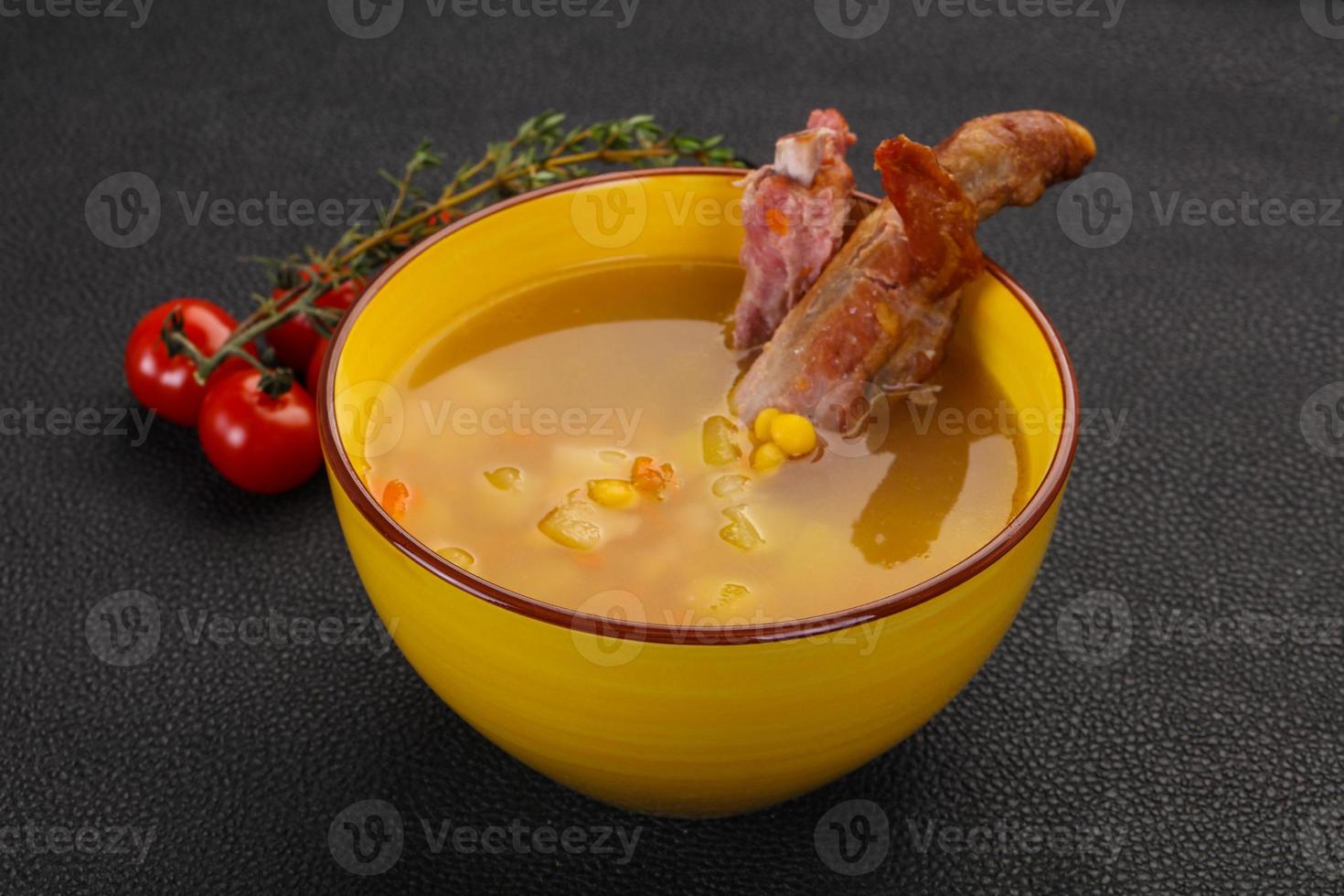 Peas soup with ribs photo