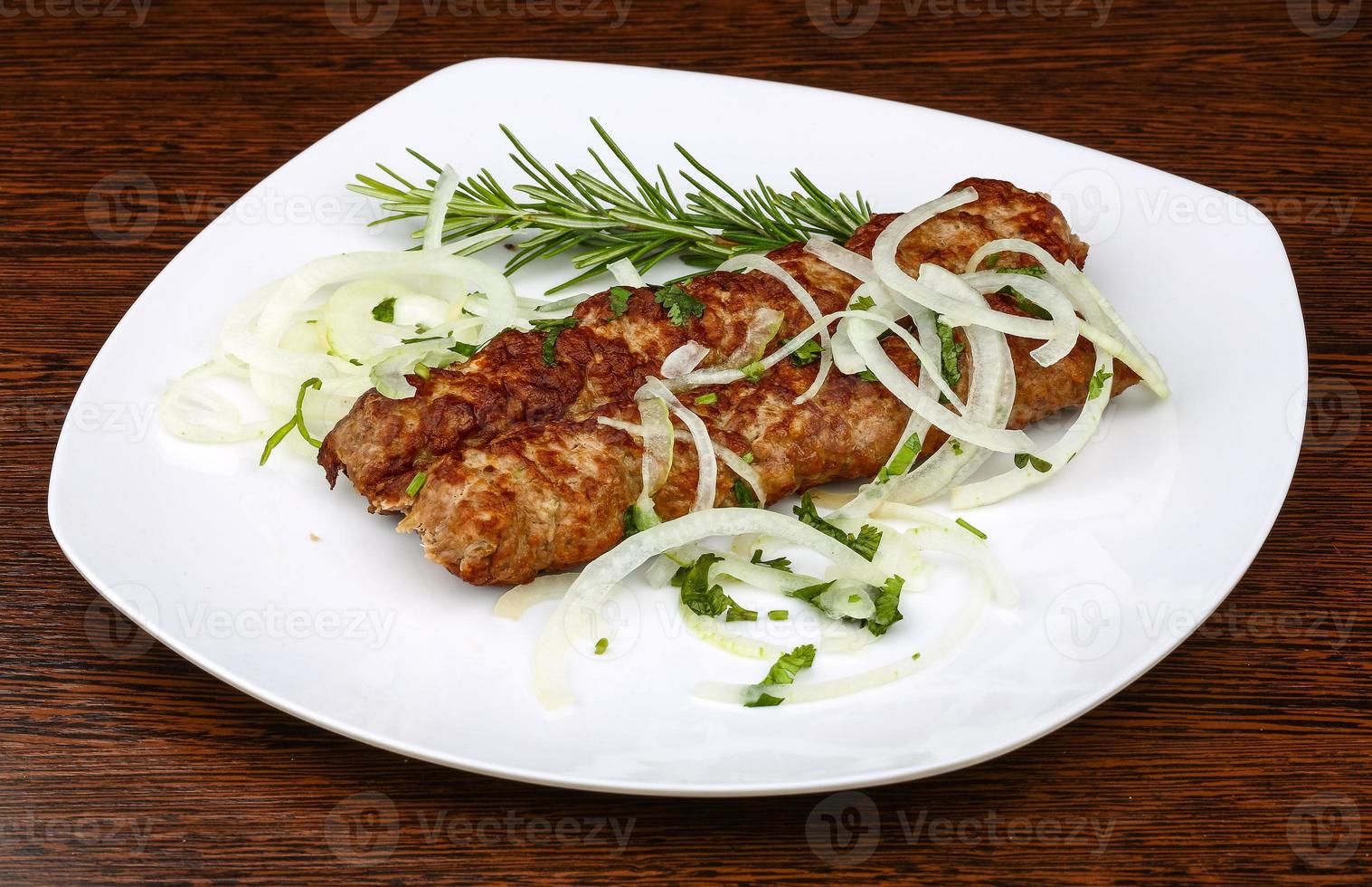 Kebab with onion rings photo