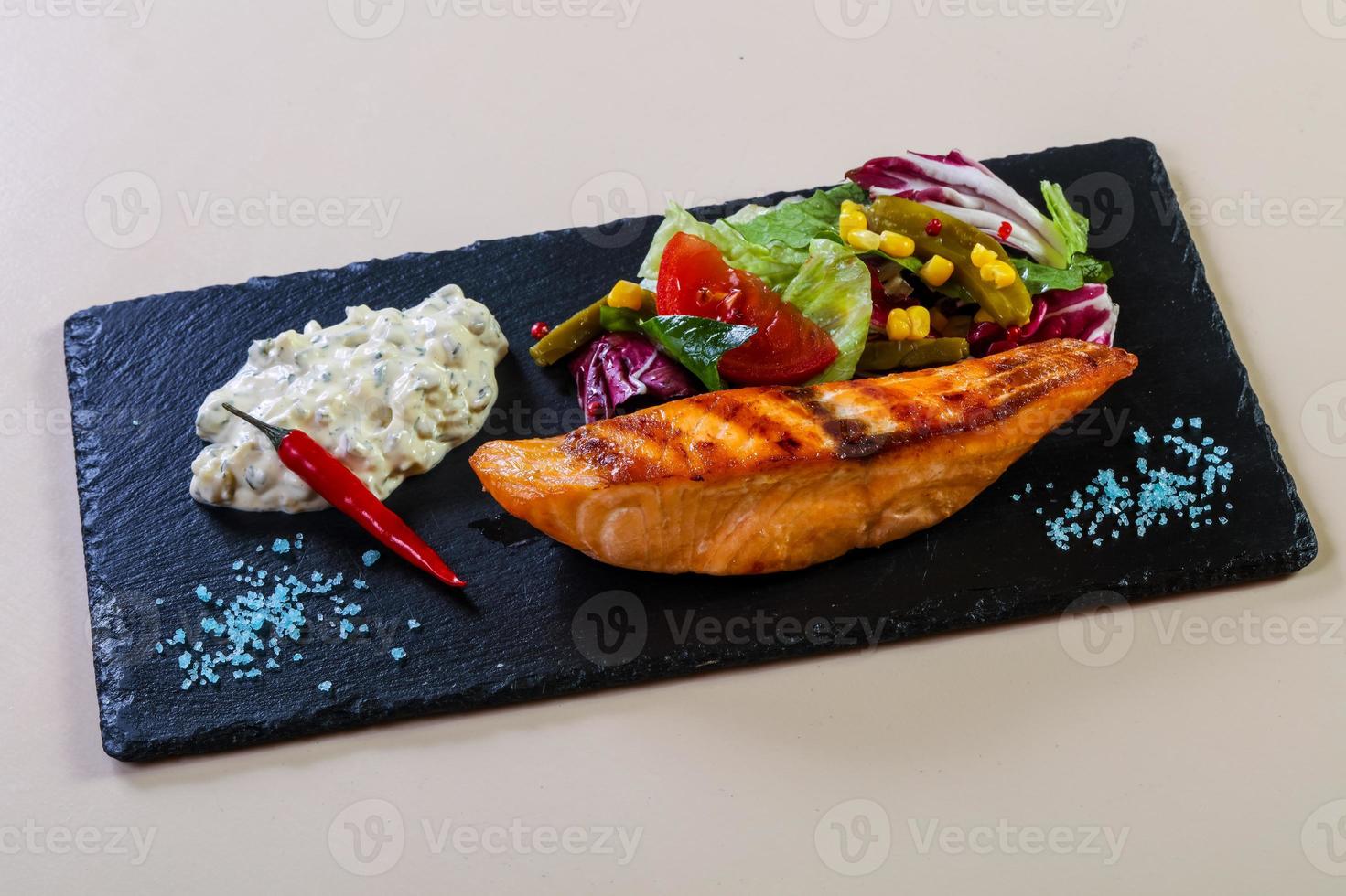 Grilled salmon steak photo